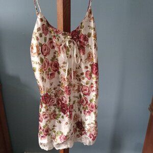 Silk & Satin floral lingerie with lace hem and single side split size small